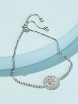 Rhinestone Circle Charm Adjustable Chain Bracelet 1pc