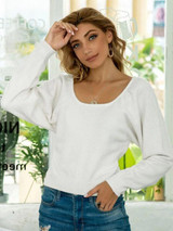 Raglan Sleeve Ribbed Trim Scoop Sweater