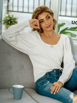 Raglan Sleeve Ribbed Trim Scoop Sweater