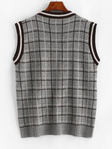 Plaid Front Pocket Striped Trim Sweater Vest