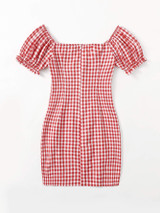 Off Shoulder Tie Front Gingham Dress