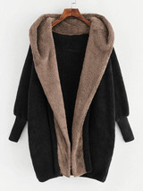 Open Front Fuzzy Hooded Teddy Coat
