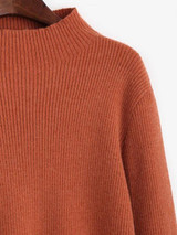 Mock Neck Ribbed Curved Hem Sweater