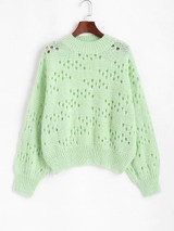 Mock Neck Drop Shoulder Pointelle Knit Sweater