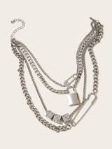 Lock & Clip Decor Layered Chain Choker 1pc