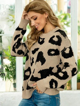 Leopard Drop Shoulder Loose Jumper Sweater