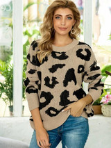 Leopard Drop Shoulder Loose Jumper Sweater