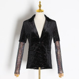 Patchwork Diamonds Elegant Women's Coats Notched Long Sleeve Perspective Coat Female 2020 Autumn Fashion New