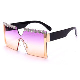 Oversized Square Rimless Rhinestone Sunglasses Women Brand Designer