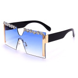 Oversized Square Rimless Rhinestone Sunglasses Women Brand Designer