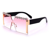 Oversized Square Rimless Rhinestone Sunglasses Women Brand Designer