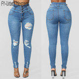 Skinny sexy elastic jeans woman stretch jeans ripped