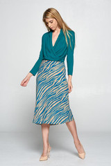 Teal Animal Print Modest Midi Skirt, Modest Skirts