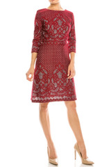 Gabby Skye Lace Print Sheath Dress, Modest Dress with Sleeves