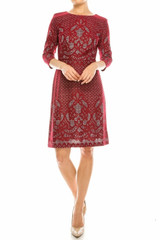Gabby Skye Lace Print Sheath Dress, Modest Dress with Sleeves