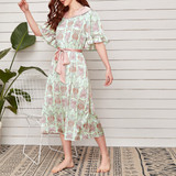 Belted Satin Night Dress Modest Nightgown House Dress Belted Satin Night Dress Modest Nightgown House Dress