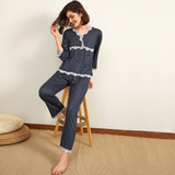 Polka Dot Lace Panel Modest Pajama Set