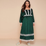Plus Lace Trim Green Velvet Nightdress, Modest Nightgown, Christmas