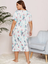 Floral & Plants Print Modest Night Dress, Modest Nightgown Floral & Plants Print Modest Night Dress, Modest Nightgown