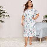 Floral & Plants Print Modest Night Dress, Modest Nightgown Floral & Plants Print Modest Night Dress, Modest Nightgown
