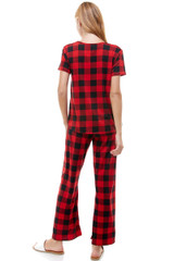 Plaid Loungewear Set for Women, Checker Print Modest Winter Pajamas
