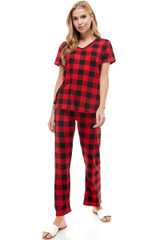 Plaid Loungewear Set for Women, Checker Print Modest Winter Pajamas