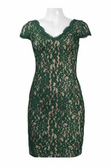 Adrianna Papell Short Sleeve Modest Lace Dress in Hunter Green, Modest Christmas Dress, Bridesmaid Dress