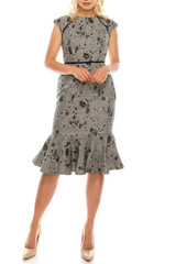 Maggy London Houndstooth Printed Floral Jacquard Modest Dress