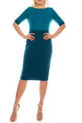 Maggy London Blue Colorblock Modest Sheath Dress, Modest Dresses