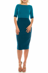 Maggy London Blue Colorblock Modest Sheath Dress, Modest Dresses