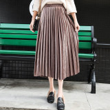 Modest Skirts - Velvet Long Skirt for Women Pleated High Waist Casual Loose