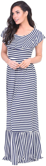 Stacy Cute Modest Maxi Dress in Navy & White Stripes - Modest Sundress