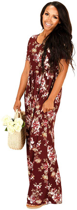 Modest Dresses: Miranda Floral Print Modest Maxi Dress with Sleeves
