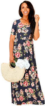 Modest Dresses: Miranda Floral Print Modest Maxi Dress with Sleeves