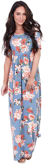 Modest Dresses: Miranda Floral Print Modest Maxi Dress with Sleeves