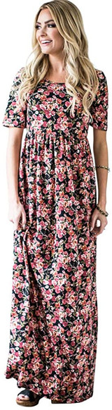 Modest Dresses: Miranda Floral Print Modest Maxi Dress with Sleeves