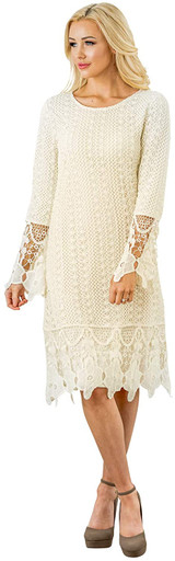 Lydia Modest Boho Dress or Modest Bridesmaid Dress in Crochet Lace