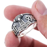 Hail Odin Mjolnir Ring - Sterling Silver