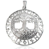 Tree of Life with Norse Runes Pendant - Sterling Silver