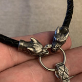 Leather with Pewter Wolf Heads