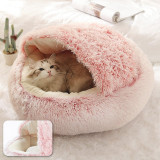 HOOPET New Style Pet Dog Cat Bed Round Plush Cat Warm Bed House Soft Long Plush Bed For Small Dogs For Cats Nest 2 In 1 Cat Bed
