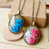 Handmade Cabochon Dried Flowers Necklace