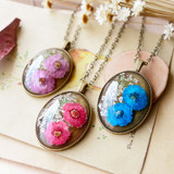 Handmade Cabochon Dried Flowers Necklace