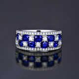 Exquisite Sapphire & Diamond 14KT White Gold Band Ring