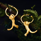 Handmade Swinging Cat Sterling Silver Hoop Earrings