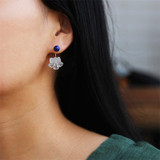 Handmade Lapis Lazuli and Natural Crystal Flower Silver Earrings