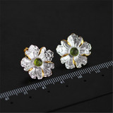 Gorgeous Handmade Peony Flower Tourmaline Sterling Silver Earrings