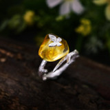 Sterling Silver and Natural Amber Butterfly Ring