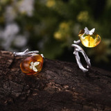 Sterling Silver and Natural Amber Butterfly Ring