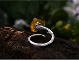 Sterling Silver and Natural Amber Butterfly Ring